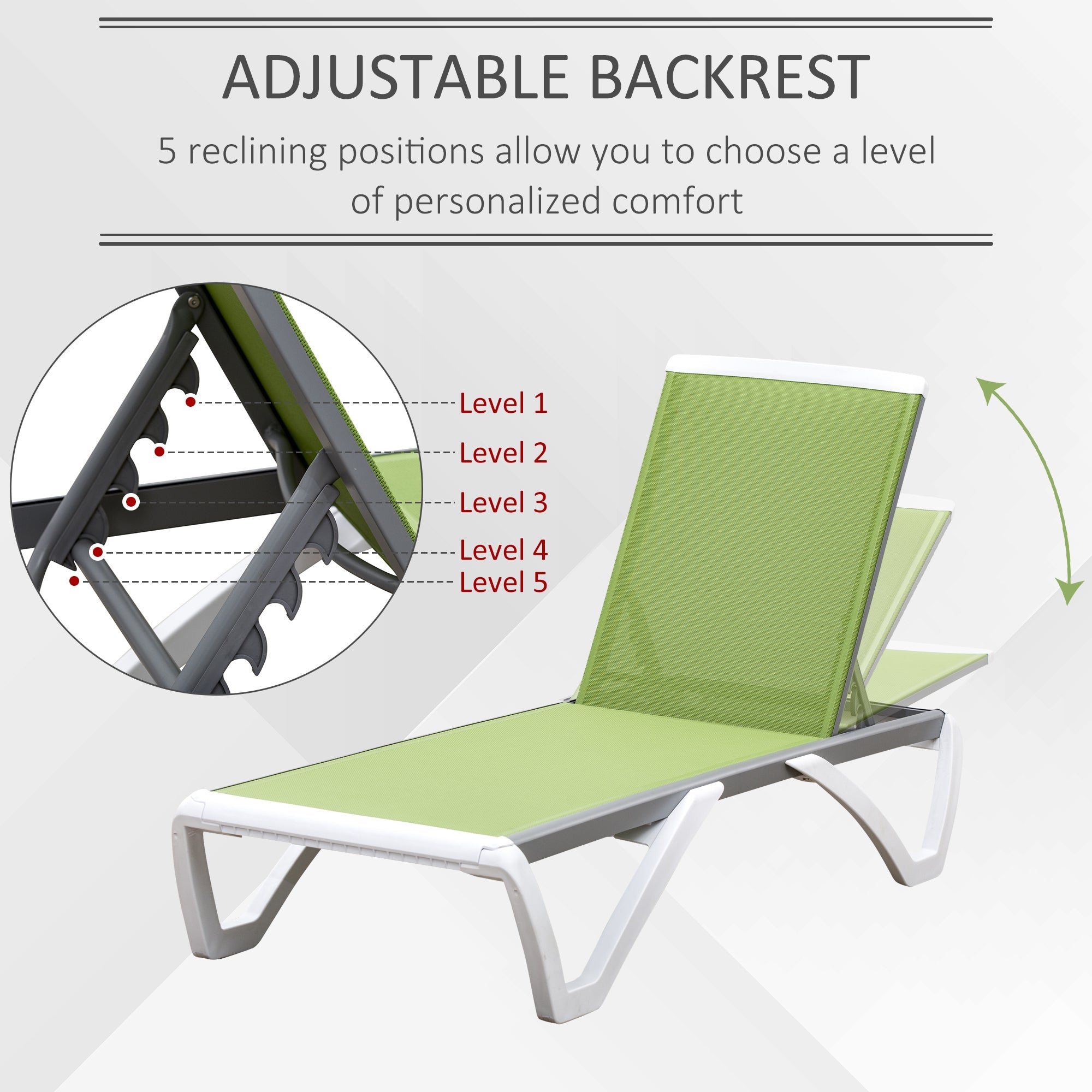 Outsunny Portable Mesh Chaise: Adjustable Outdoor Lounge Chair with Wheels for Breathable Relaxation, Green Hue 