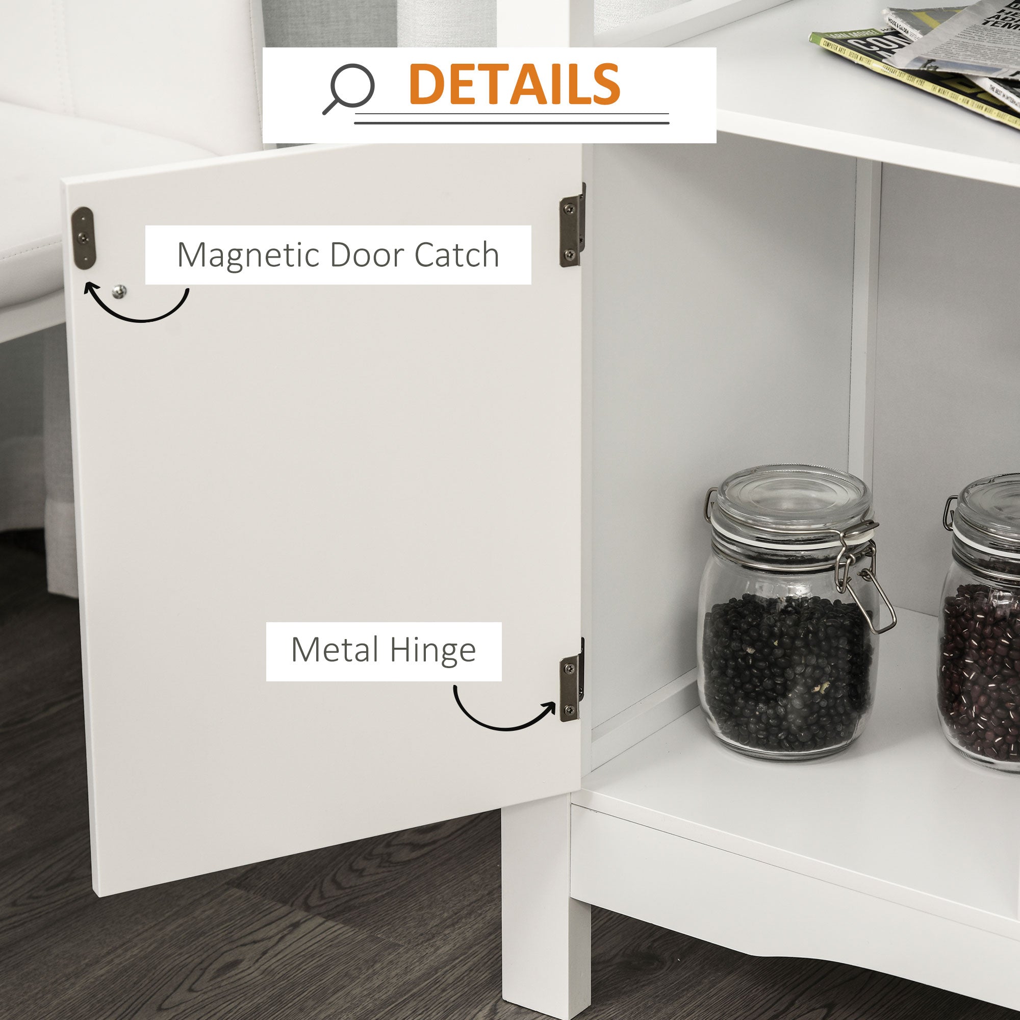 HOMCOM White Buffet Credenza: Sideboard Bar Cabinet Storage Cabinet with Drawer for Kitchen, Living Room, Bright White 