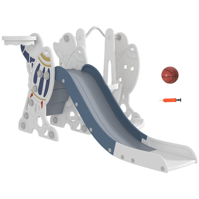 Qaba Galactic Playtime: 3 in 1 Toddler Swing Slide Set with Basketball Hoop, Indoor Playground Space Theme, White Blue Finish 