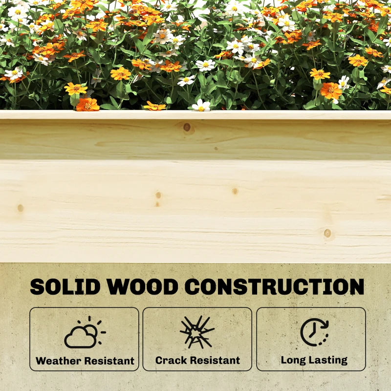 Wooden Raised Garden Bed with 3 Trellises, Outdoor Raised Planter with Drainage Holes