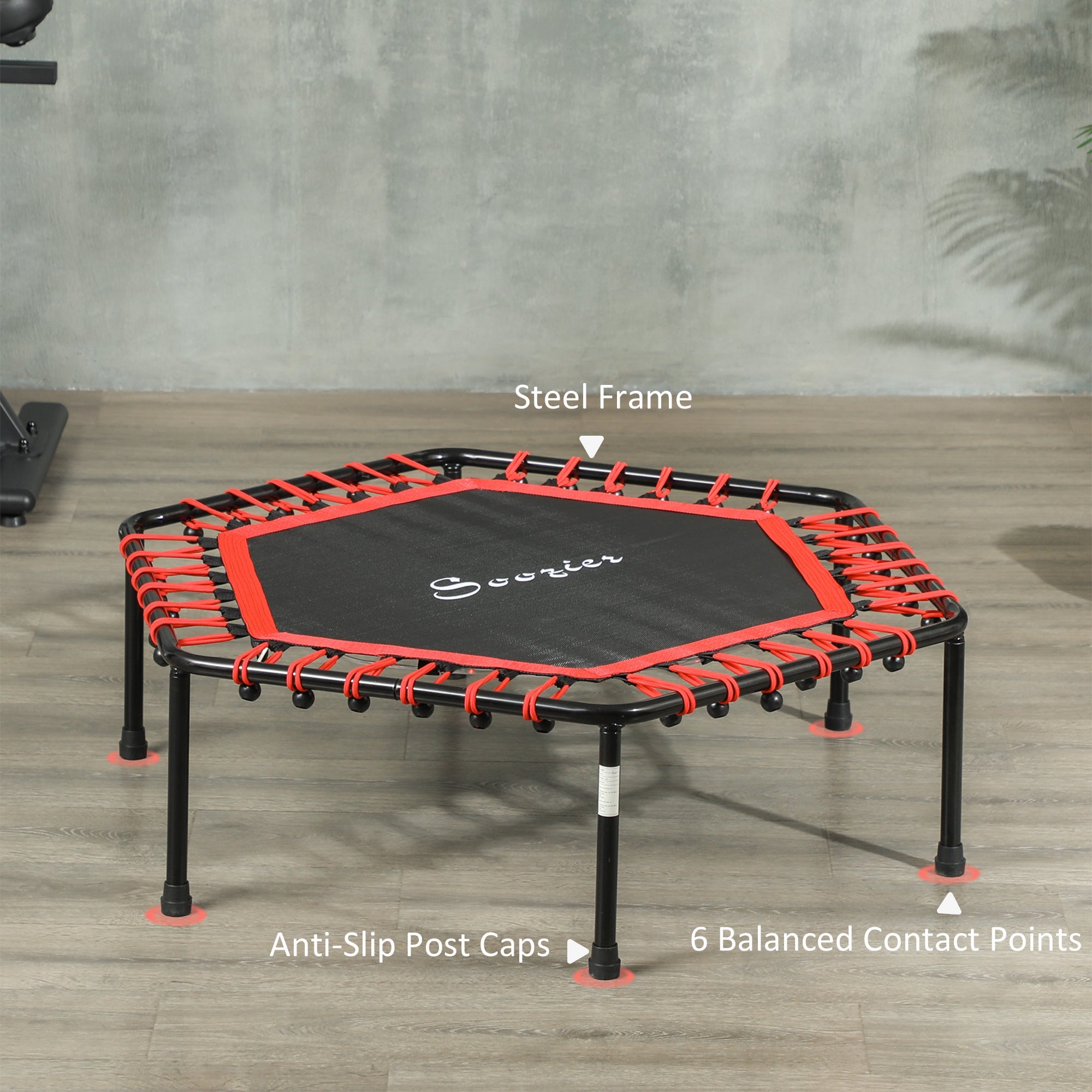 Soozier 45" Rebounder Trampoline for Adult, Quiet Bungee Rebounder with LED Lights Remote Control, Red 