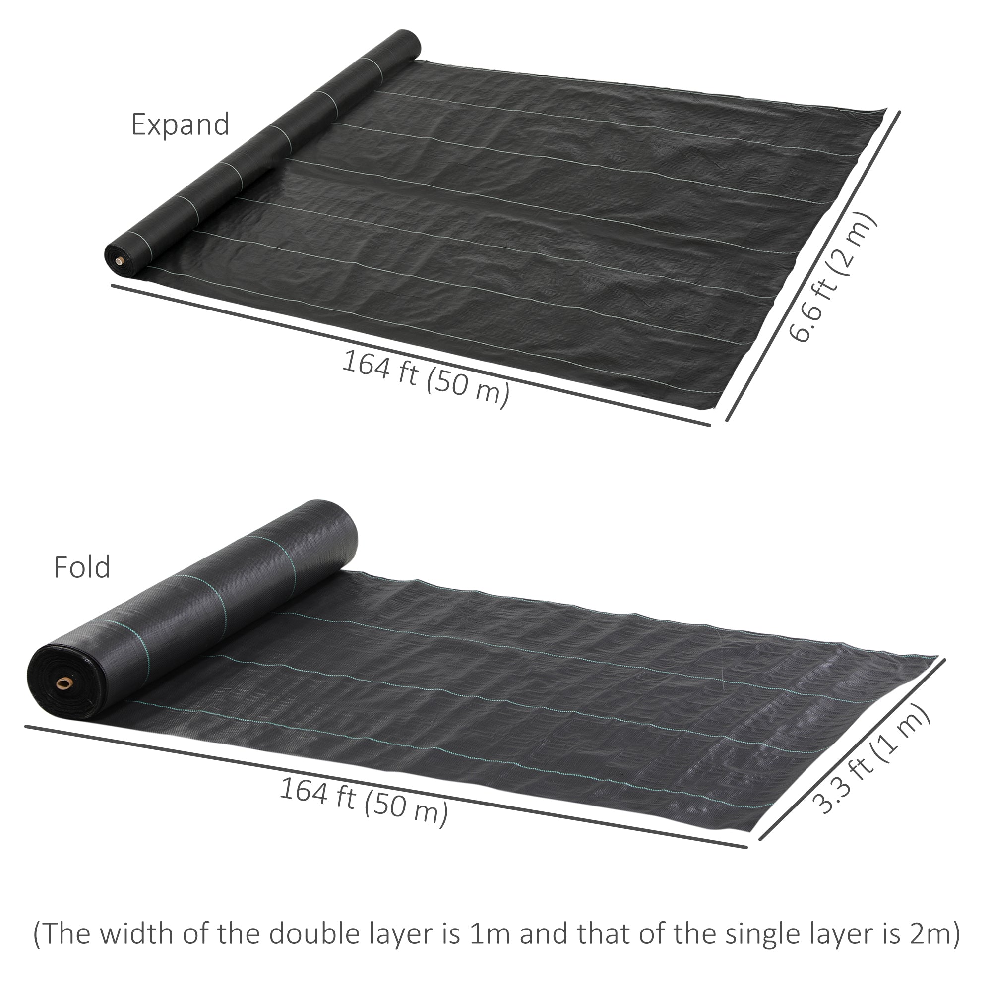 Outsunny Heavy-Duty Weed Barrier 6.5ft x 164ft Landscape Fabric for Optimal Weed Control in Gardens Greenhouses Easy Install 4.6oz 