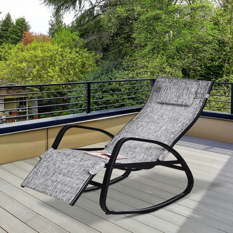 Patio Rocking Lounge Chair Adjustable Texteline Zero Gravity Rocker Outdoor Recliner Seat w/ Pillow, Footrest