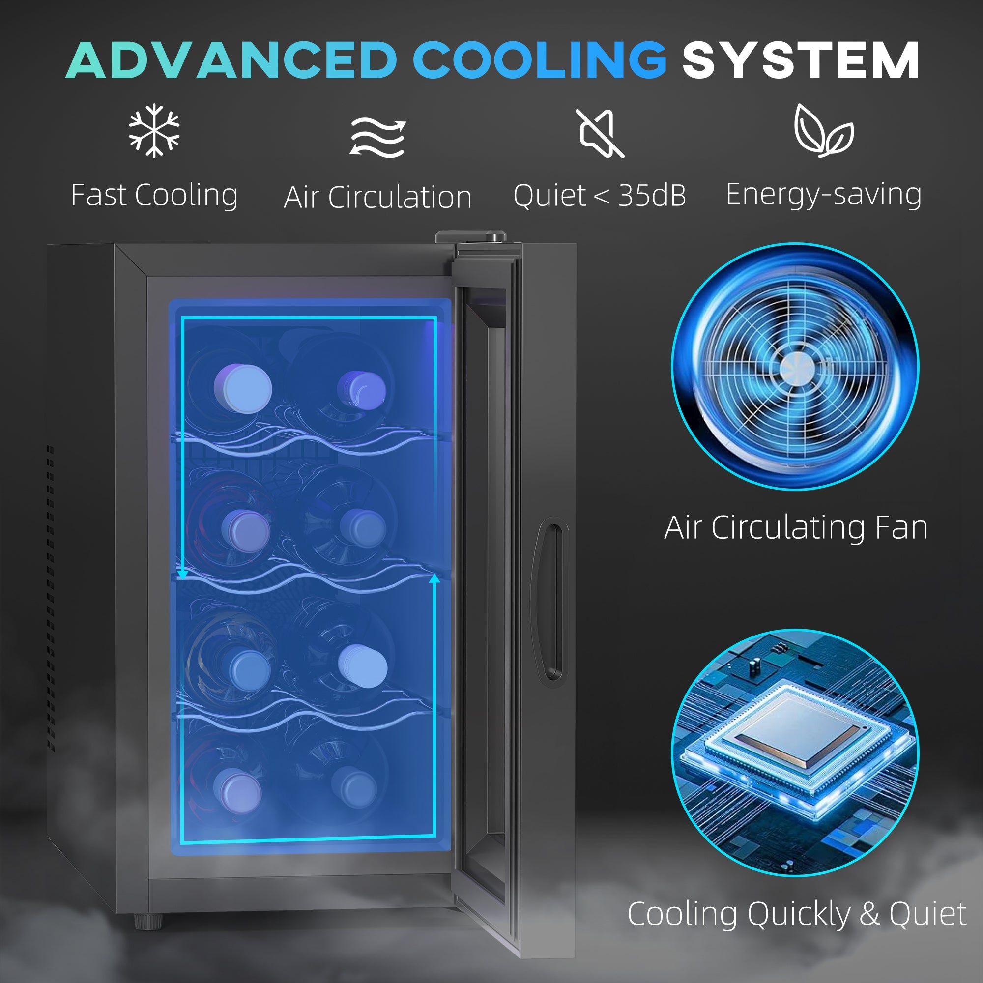 HOMCOM Quiet Wine Cooler Refrigerator, 8 Bottle, Beverage Wine Fridge with Glass Door, Temperature Control, for Champagne 