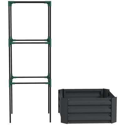 Outsunny Galvanized Planter Box with 3-Tier Trellis in Grey - Outdoor Raised Garden Bed for Climbing Vines & Vegetables 