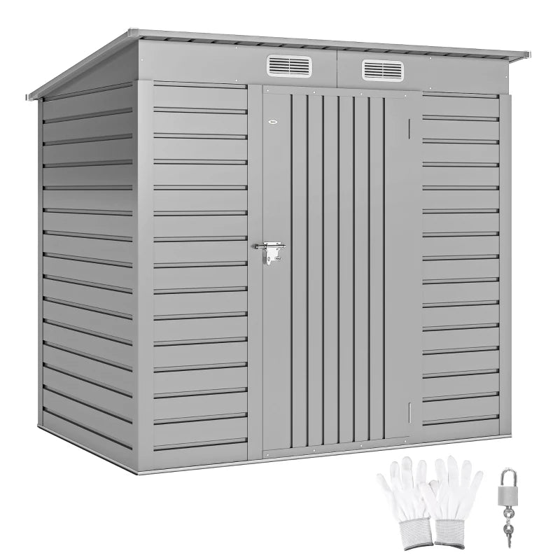 6 x 4FT Galvanized Garden Storage Shed, Metal Outdoor Shed with Double Doors and 2 Vents, Light Grey