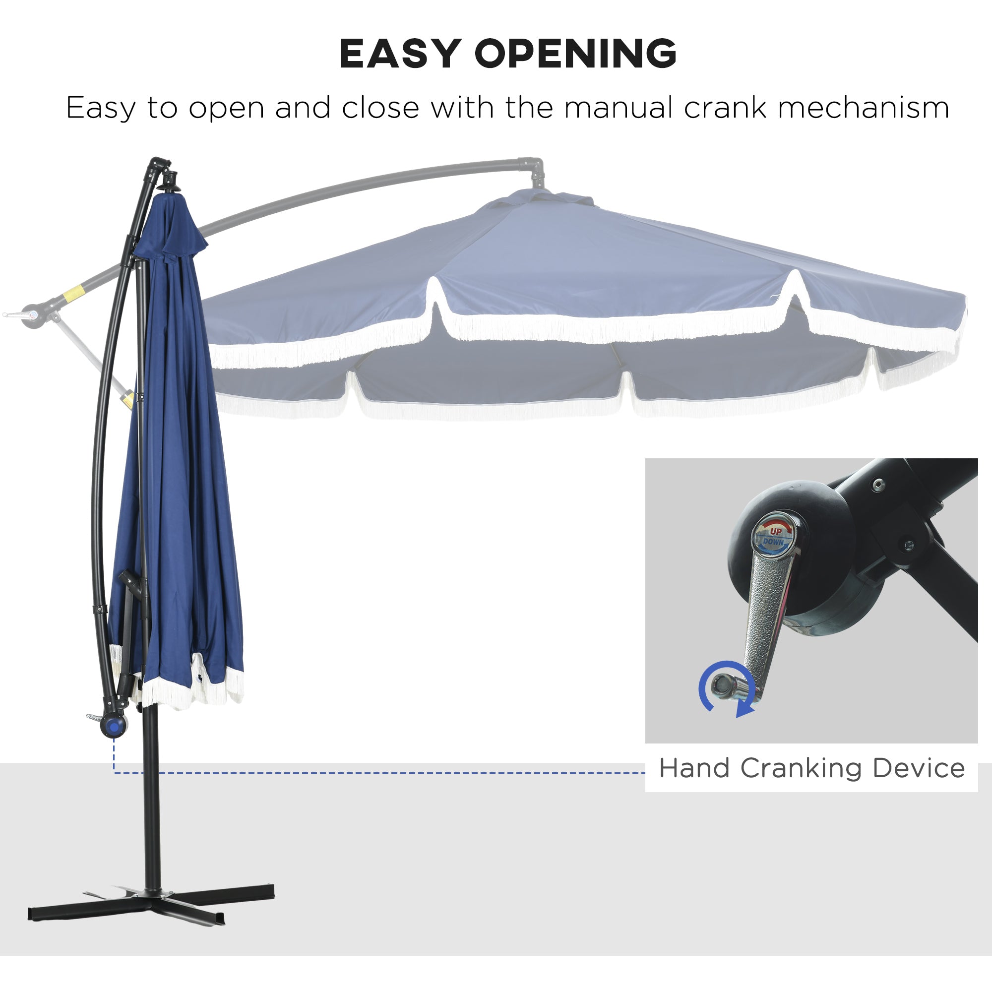 Outsunny 10ft Outdoor Cantilever Umbrella Round Offset Design with Easy Crank Cross Base 8 Support Ribs for Patio Garden Backyard Blue 