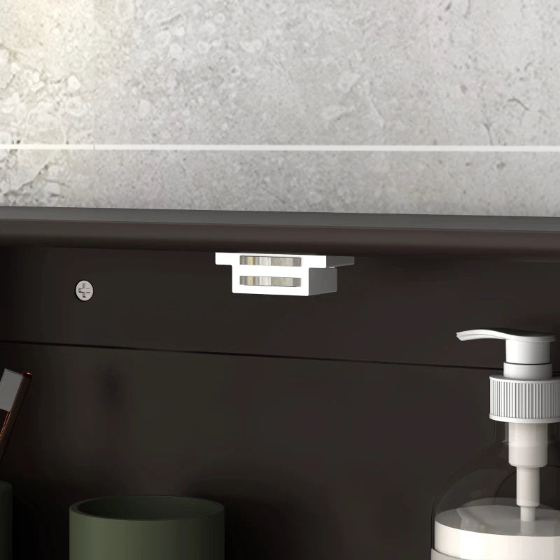 Medicine Cabinet, Wall-Mounted Bathroom Mirror Cabinet with Double Doors, Open Shelf, and Adjustable Shelf, Modern Bathroom Wall Cabinet, Dark Brown