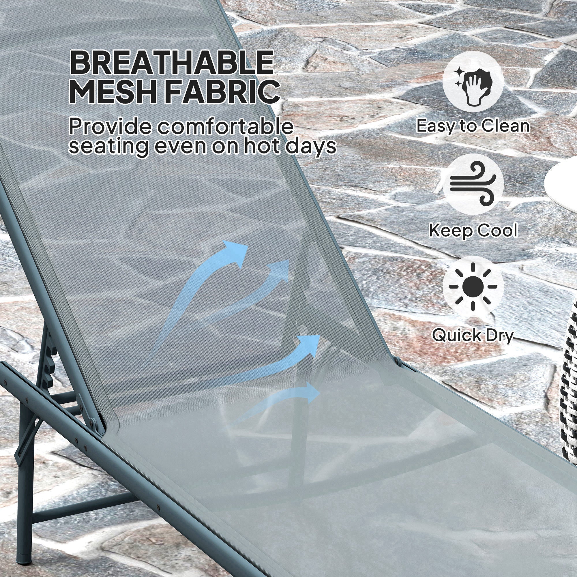 Outsunny Folding Outdoor Lounge Chair, Reclining Chaise Lounge Tanning Chair w/ Adjustable Back, Mesh Seat, Light Grey 