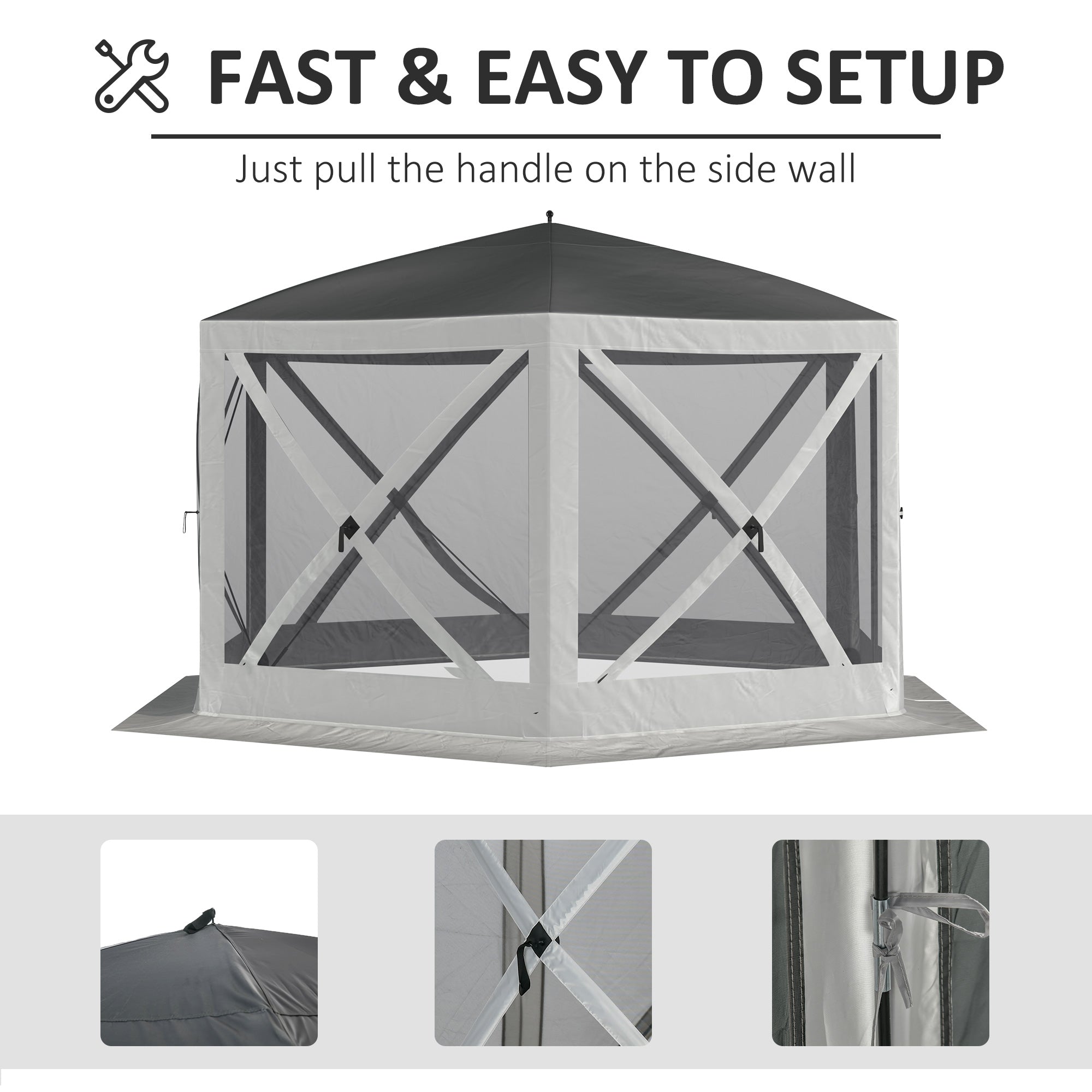 Outsunny 12'x12' Pop Up Screen Tent Outdoor Camping Gazebo with Mesh Sidewalls Carry Bag Grey 