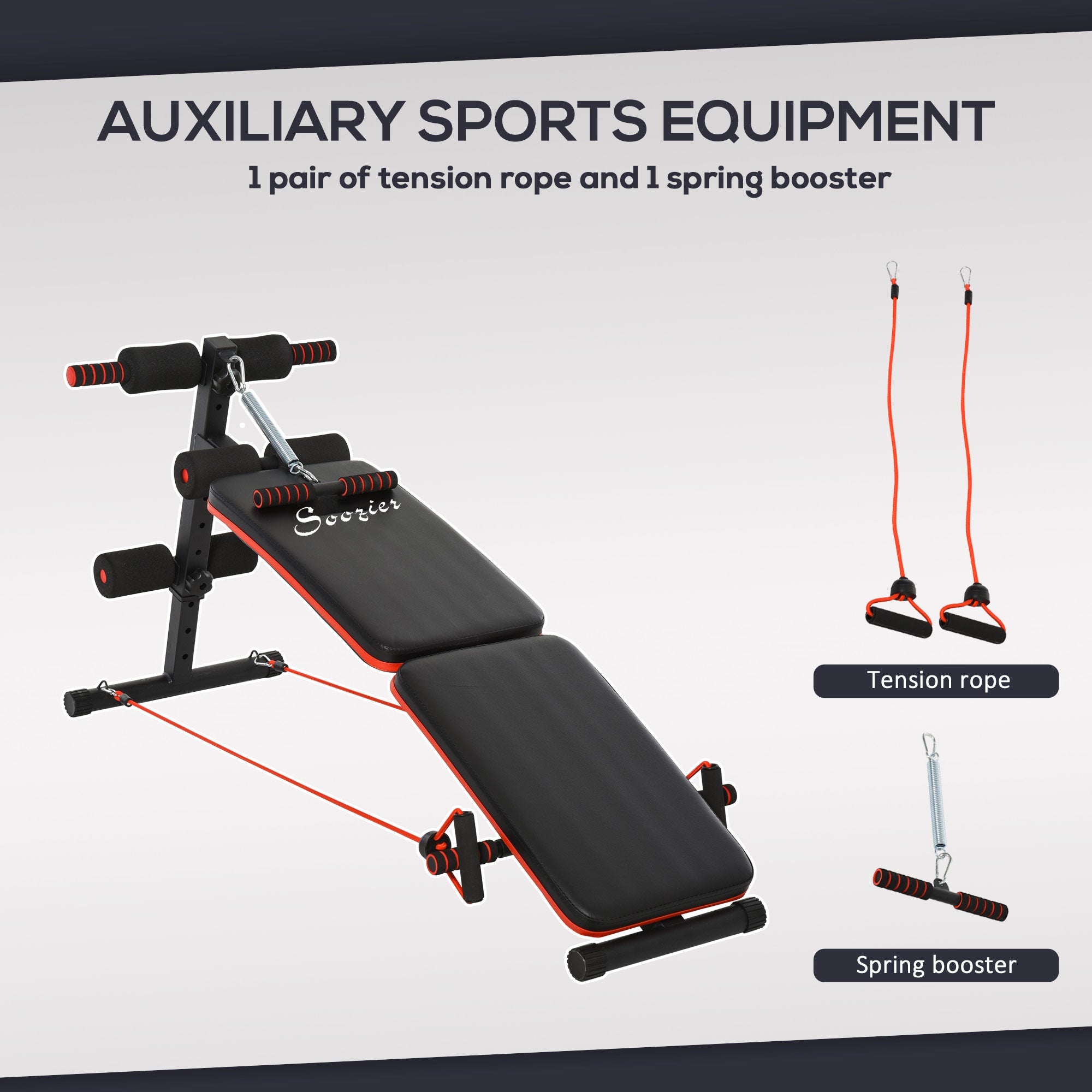Soozier Adjustable Sit Up Bench Core Workout with Thigh Support Foldable Fitness Equipment for Home Gym Black 
