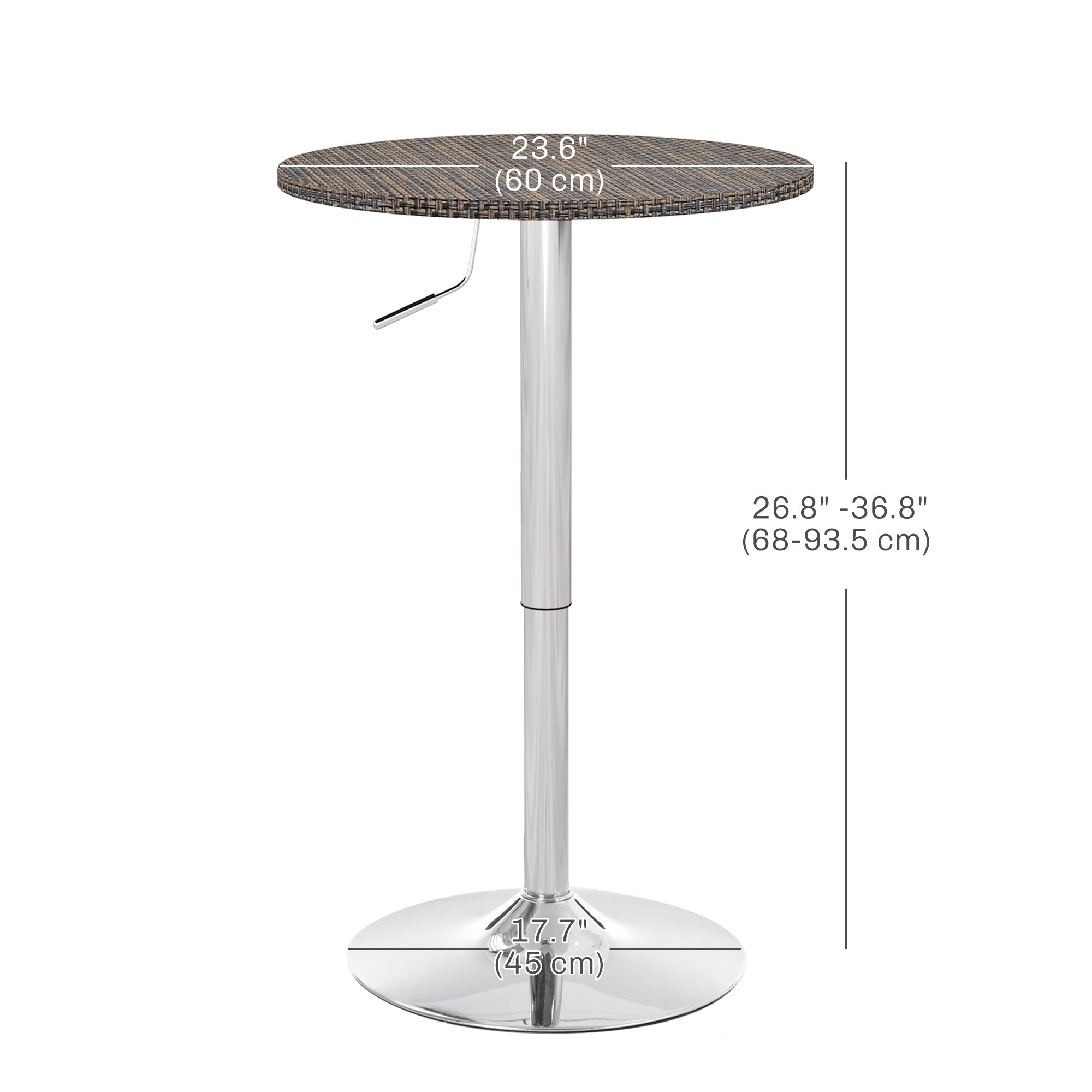 HOMCOM Adjustable Bar Table for 2, Round Pub Table with PE Rattan Top and Steel Base for Home Bar, Small Dining Room, Brown 