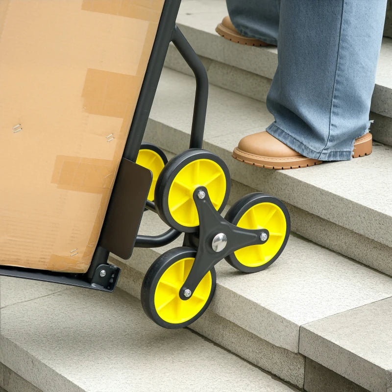 6-Wheels Stair Climber Trolley Cart, Hand Truck and Dolly, Foldable Steel Load Cart, 264lbs Capacity, Yellow
