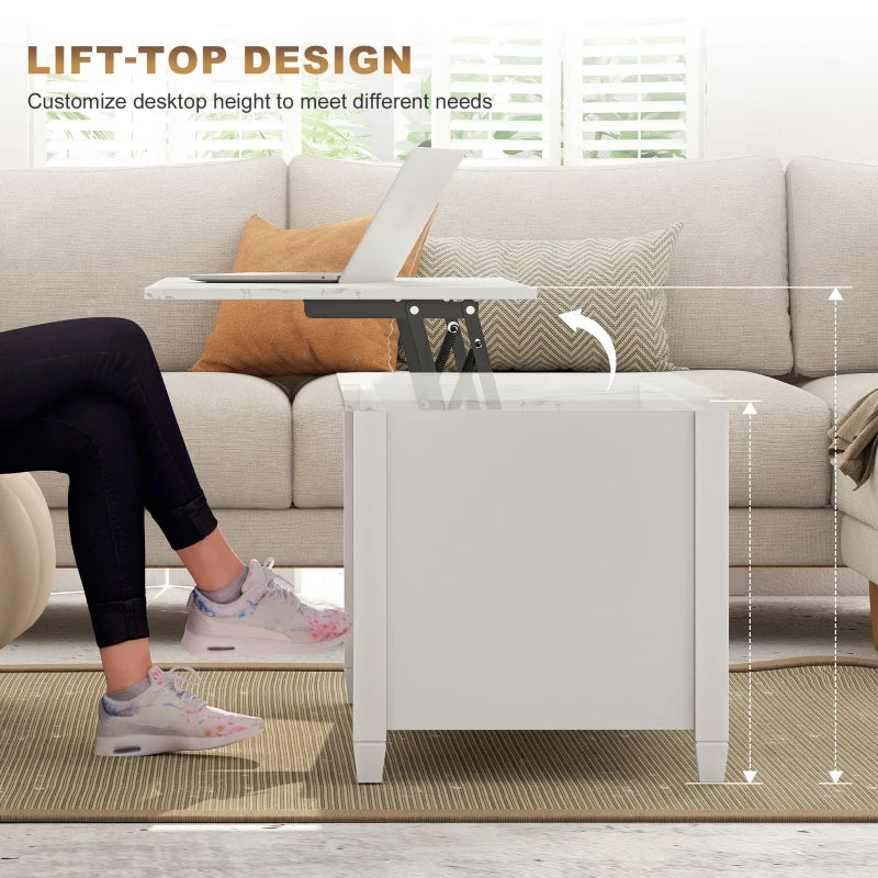 Lift Top Coffee Table, Modern Center Table with Storage Shelves and Hidden Compartment for Living Room, 41" L, White