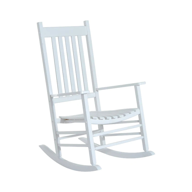 Wooden White Porch Rocking Chair Patio Rocking Single Leisure Reclining Seat Armchair