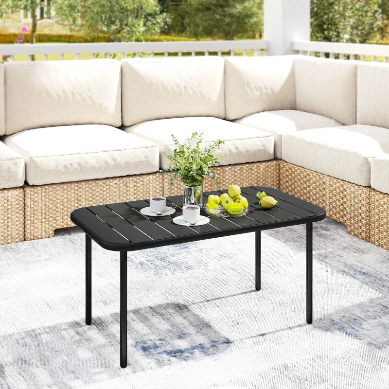 Outdoor Coffee Table, All-Weather Rectangle Metal Patio Coffee Table with Slatted Tabletop for Outside