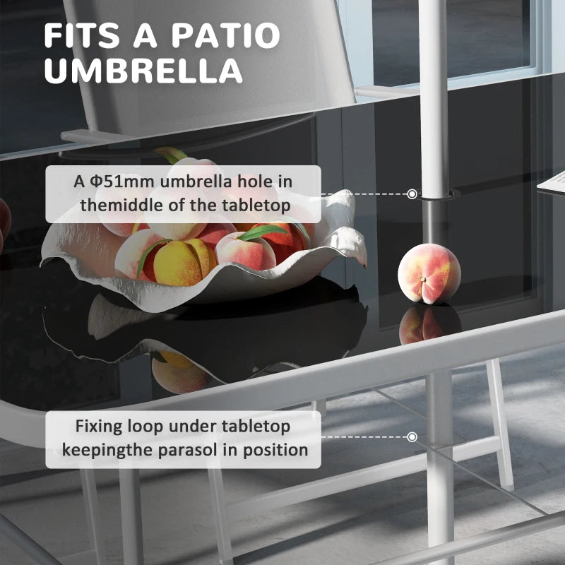 8 Piece Patio Set with Umbrella, 6 Folding Chairs, Rectangle Table, Outdoor Dining Set for 6 with Mesh Seat, Grey