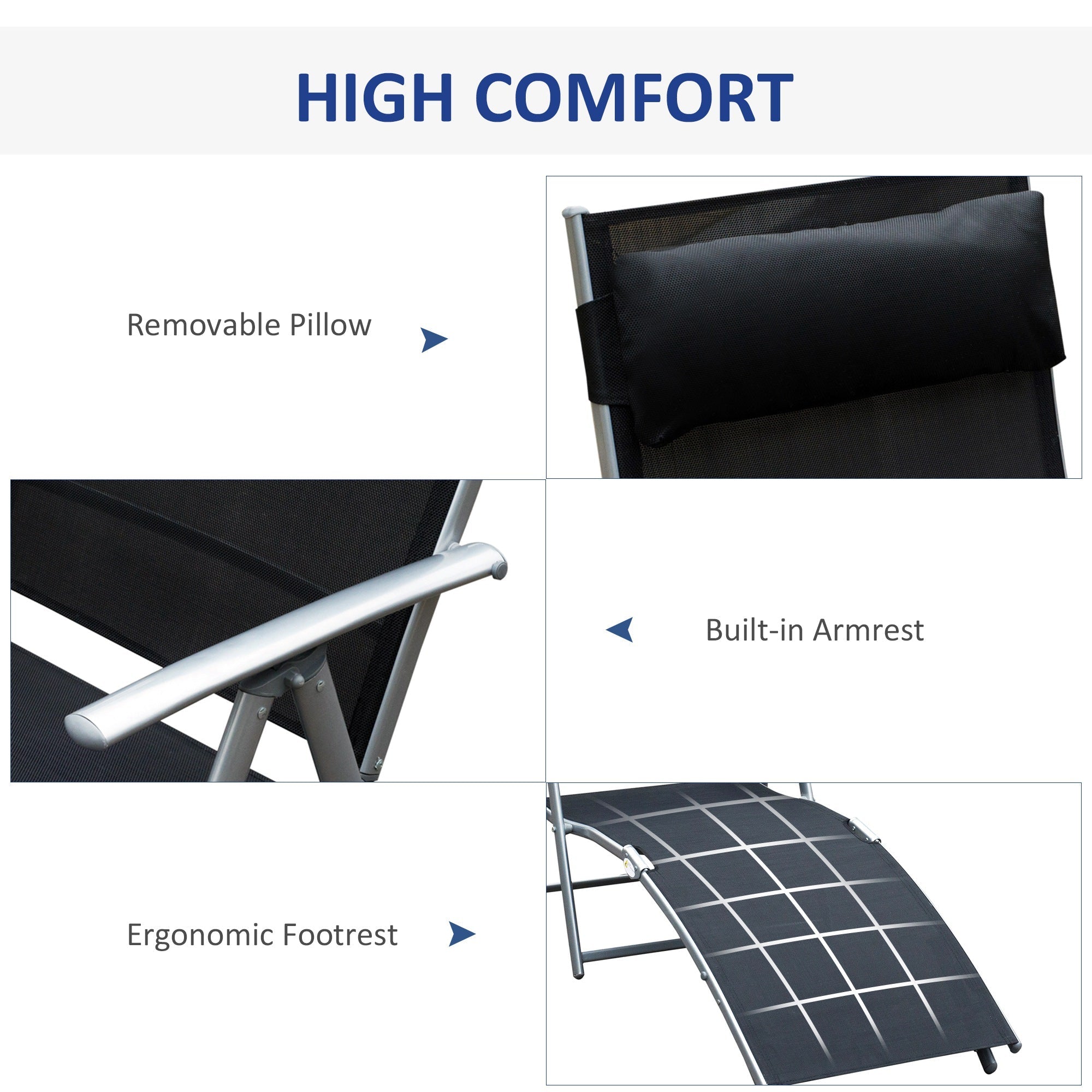 Outsunny Adjustable Folding Reclining Chair Heavy-duty Outdoor Sun Lounger Patio Chaise Black 
