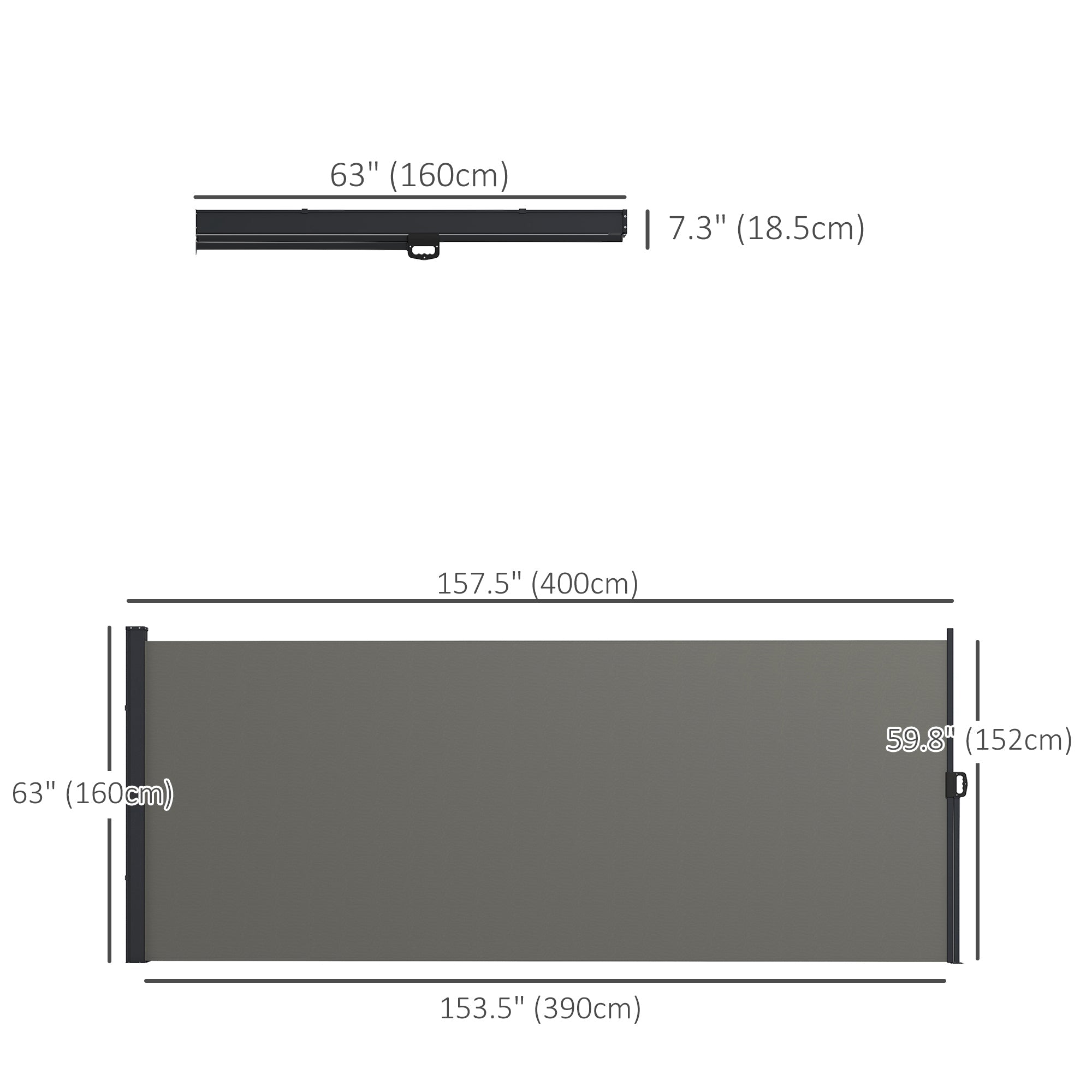 Outsunny Retractable Sidescreen: 13' x 5' Privacy Panel for Outdoor Garden Hot Tub Balcony Terrace Pool, Dark Grey 