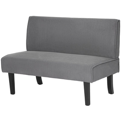 HOMCOM 46.5" Loveseat Couch with USB Ports, Corduroy Love Seat Sofa with Wood Legs for Living Room, Bedroom, Small Space, Grey 