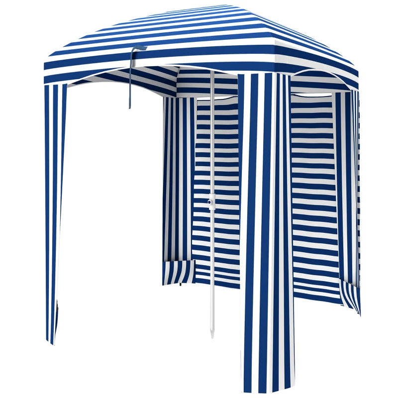 70.1" L x 70.1" W Cabana Umbrella with Walls, Vents, Ruffles, Carry Bag, Beach Umbrella, Blue White Stripe
