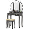HOMCOM Makeup Vanity Desk with Mirror and Stool, Vanity Set with 10 LED Lights, 5 Drawers and 3 Compartments, Black