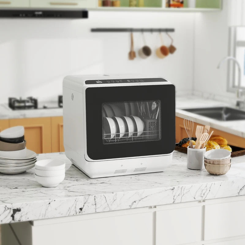 Countertop Dishwasher with Built-in 6L Water Tank, 5 Wash Programs, Touch Control, LED Display, Dual Water Supply, White