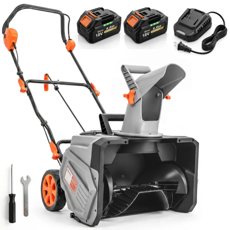 40V 18" Cordless Snow Blower with 1400W Brushless Motor, 2 Batteries & Fast Charger