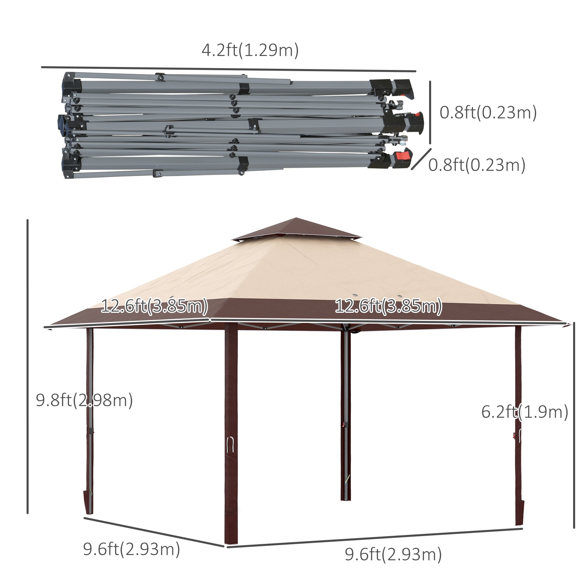 Outsunny 13' x 13' Outdoor Pop-Up Party Tent Canopy with Top Vent, 3-Level Adjustable Height, and Roller Bag, Khaki 