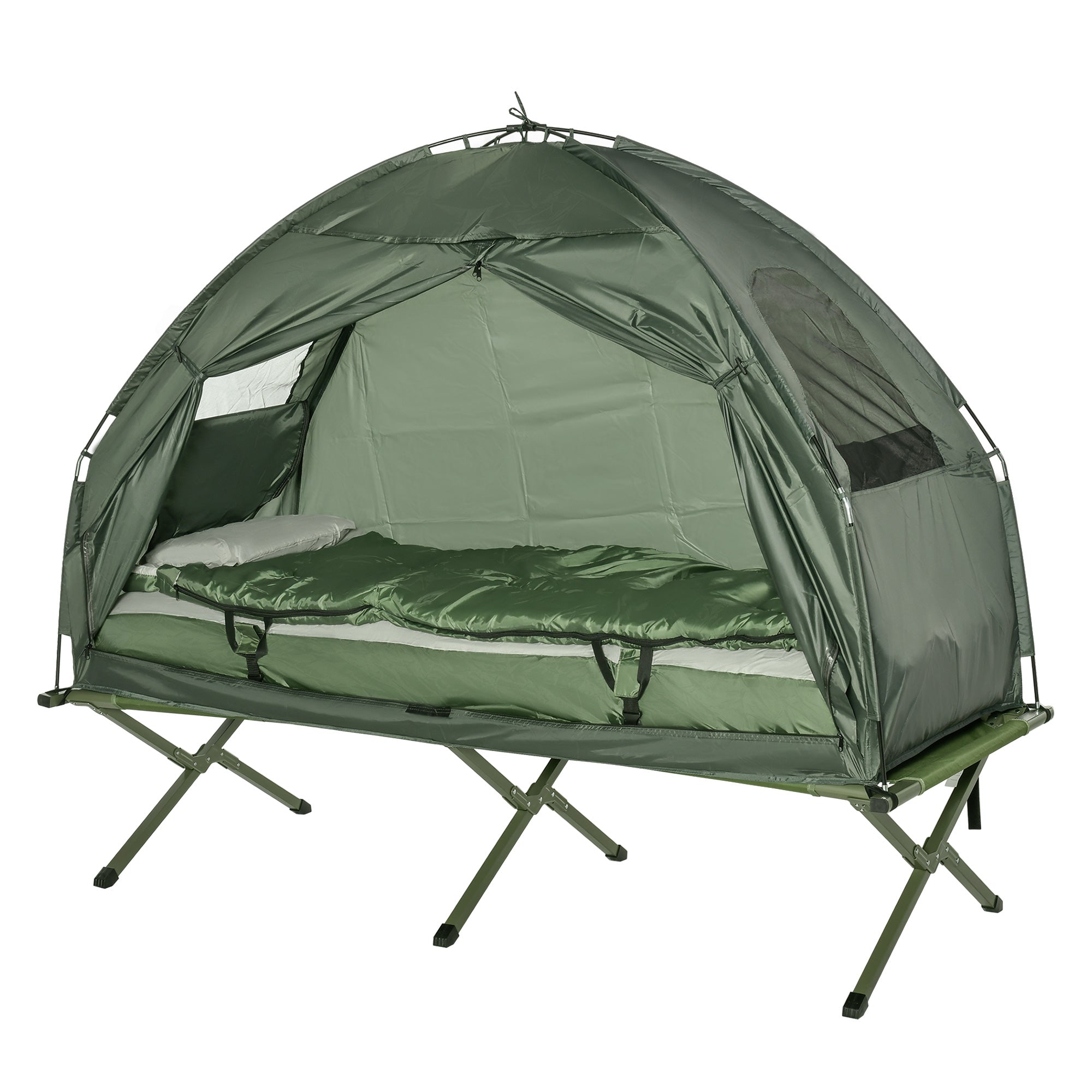 Outsunny Hiking Tent Camping Bed Cot Combo Portable w/ Sleep Bag Mattress 