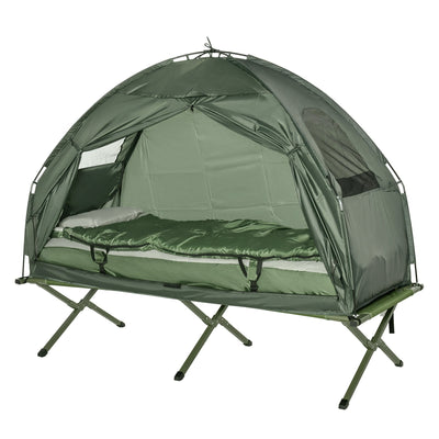 Outsunny Hiking Tent Camping Bed Cot Combo Portable w/ Sleep Bag Mattress 