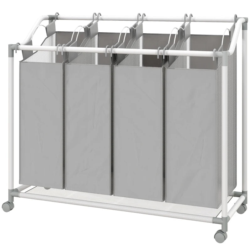 Laundry Hamper with Wheels, 160L Laundry Basket with 4 Removable Bags for Bedroom, Bathroom, Grey