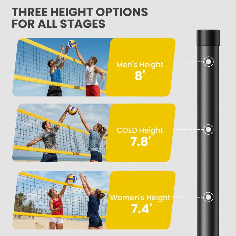Soozier Portable Volleyball Net Set with Adjustable Height Steel Poles, Volleyball, Boundary Line and Carrying Bag for Outdoor