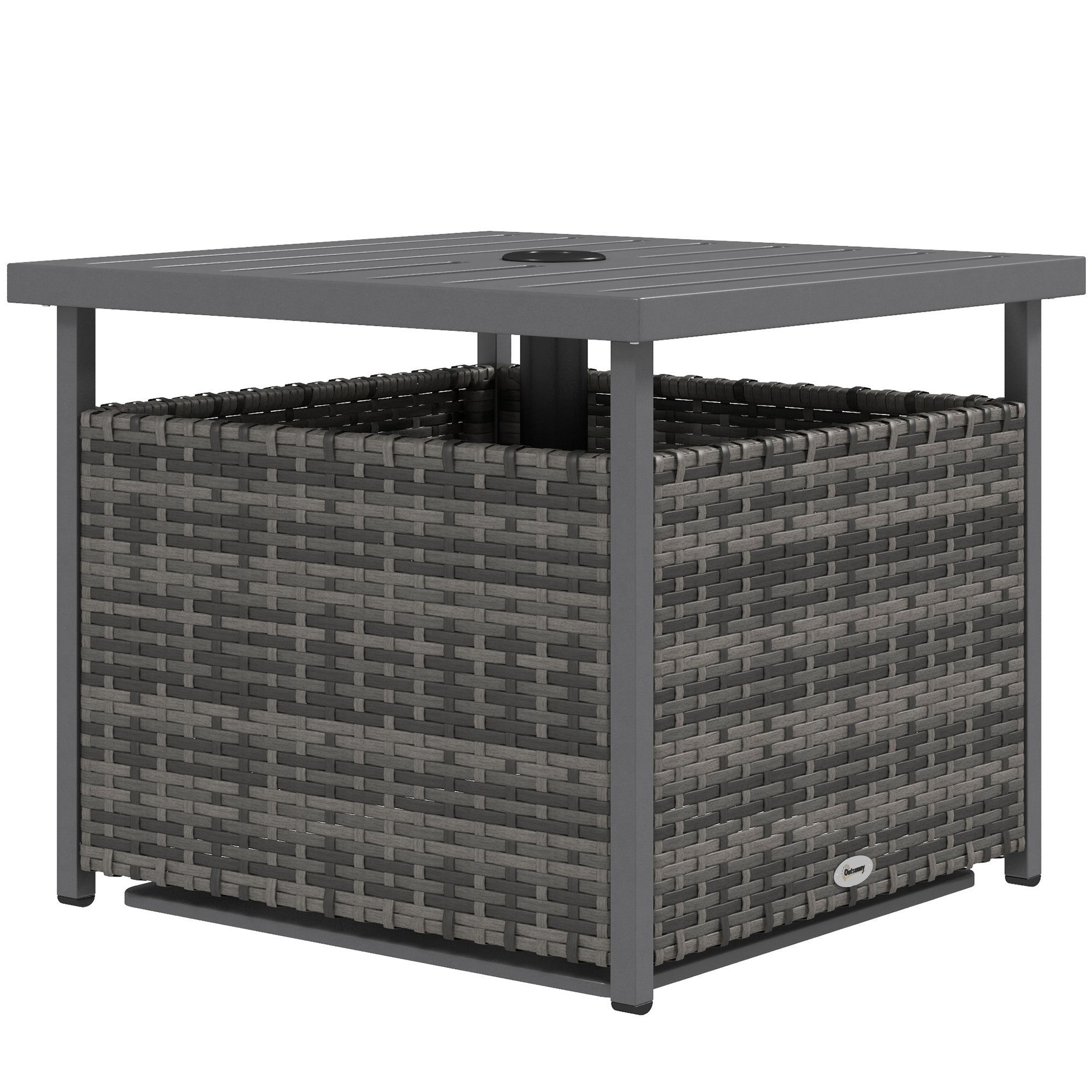 Outsunny Mixed-Grey Rattan Wicker Patio Coffee Table Outdoor with Umbrella Hole for Backyard 
