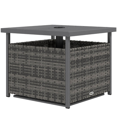 Outsunny Mixed-Grey Rattan Wicker Patio Coffee Table Outdoor with Umbrella Hole for Backyard 