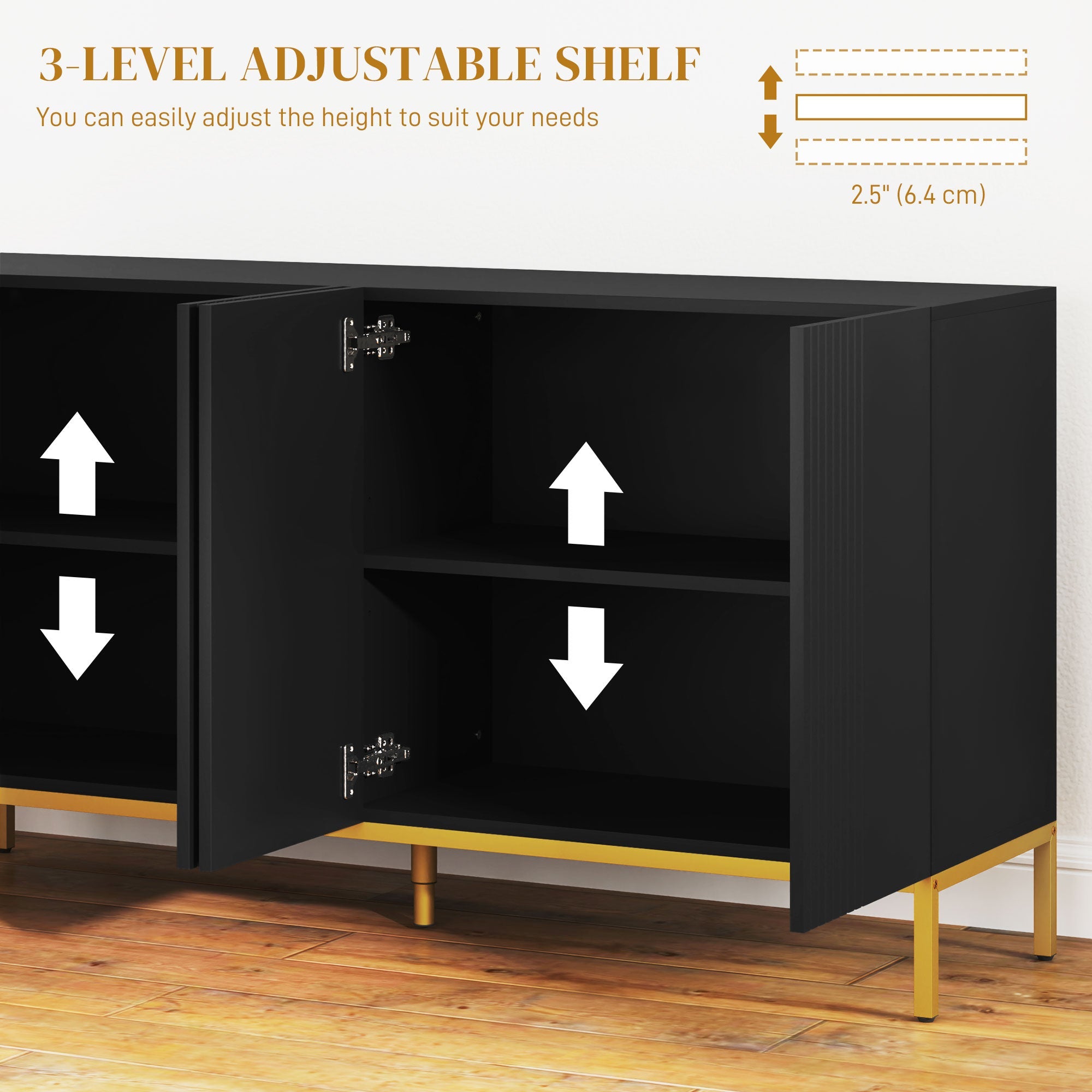 HOMCOM Sideboard Storage Cabinet with Adjustable Shelves, Soft-Close Doors, Kitchen Buffet Cabinet for Dining Room, Black 