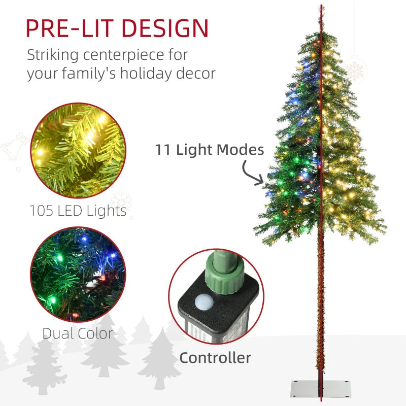 HOMCOM 6' Artificial Christmas Tree with Warm White or Colourful LED Lights, Pencil Shape, Steel Base 