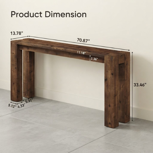 70.9" Solid Wood Console Table, Farmhouse Long Sofa Table for Entryway Hallway Rustic Brown