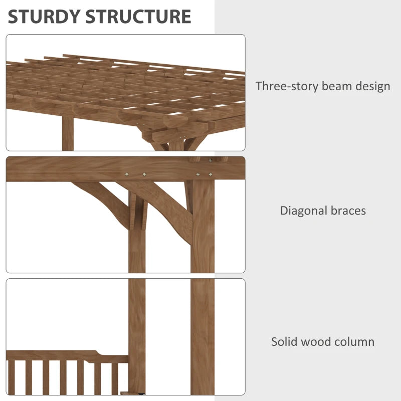 Outsunny 14' x 10' Outdoor Pergola, Wooden Gazebo Grill Canopy with Bar Counters and Seating Benches, for Garden, Patio, Backyard, Deck