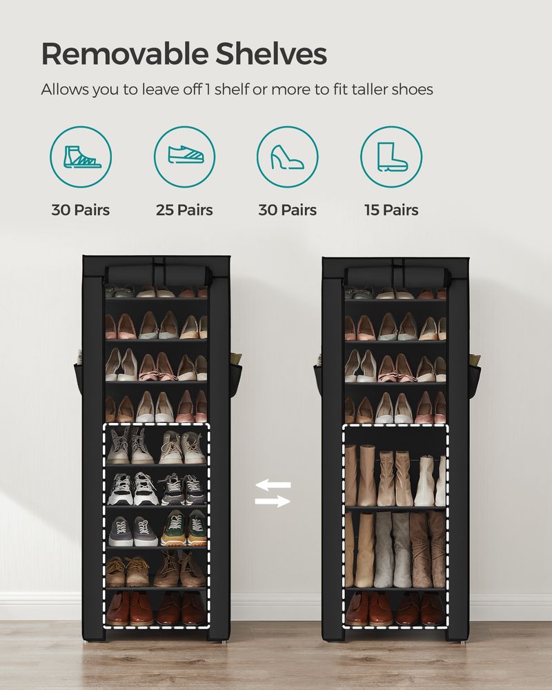 SONGMICS 9 Tier Shoe Rack with Nonwoven Fabric Cover 