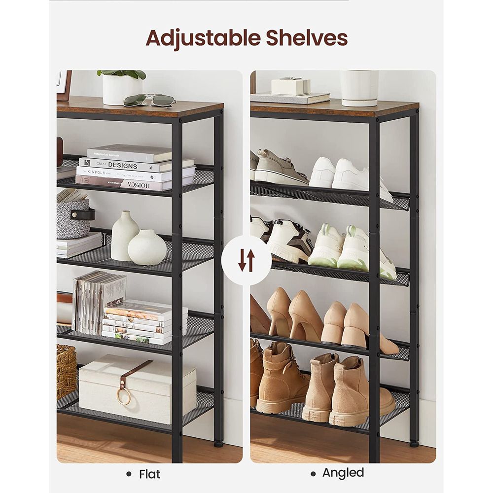 VASAGLE 5-Tier Shoe Rack with Storage Shelves and Spacious Top 