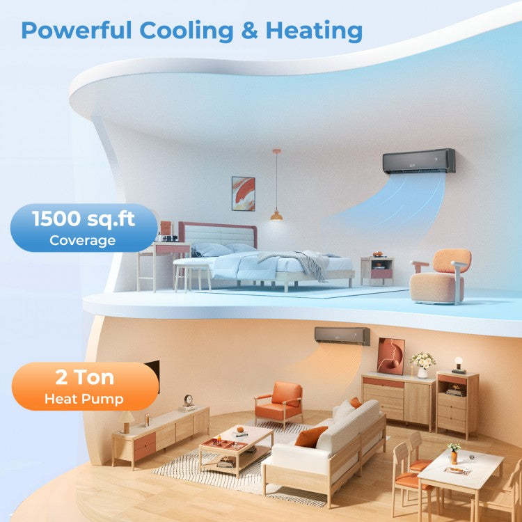 GreyVolt Series Energy Star Certified 24000 BTU 21 SEER2 208-230V Mini Split Air Conditioner and Heater Gray Wifi Enabled