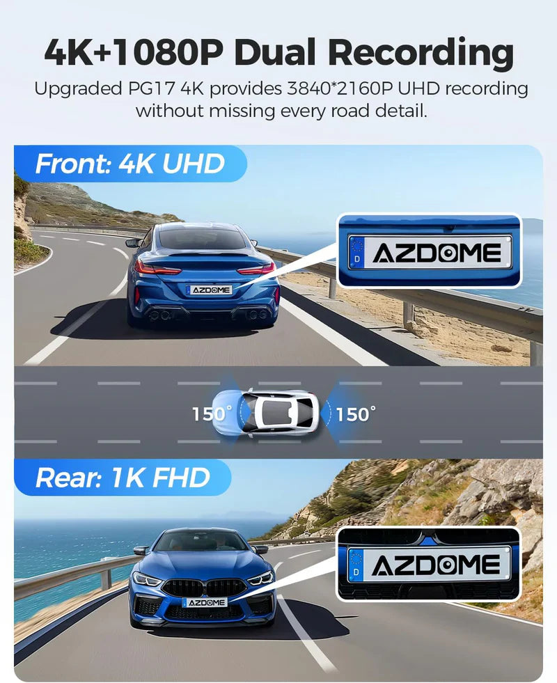 AZDOME PG17 Front and Rear 4K Mirror Dash Cam 