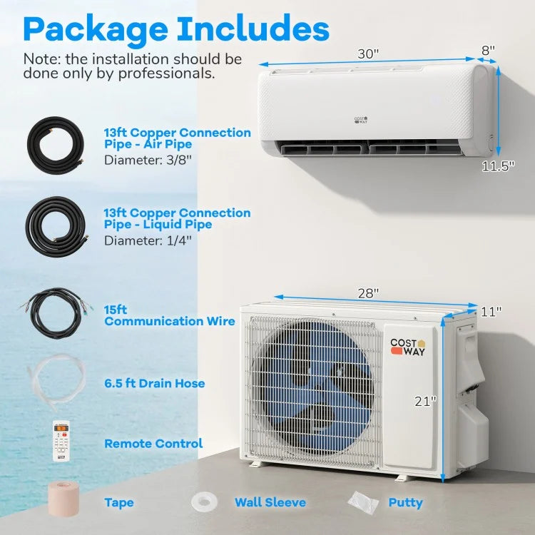 12000 BTU 22 SEER2 Mini Split AC: Rapid Cooling to 60°F / Heating to 90°F, Turbo Speed for 750 Sq.Ft