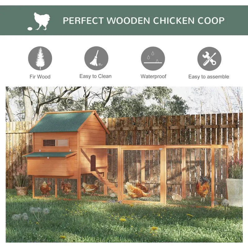 PawHut 137" Chicken Coop Wooden Large Hen House Deluxe Rabbit Hutch Lockable Poultry Cage Backyard with Nesting Box and Run, Orange