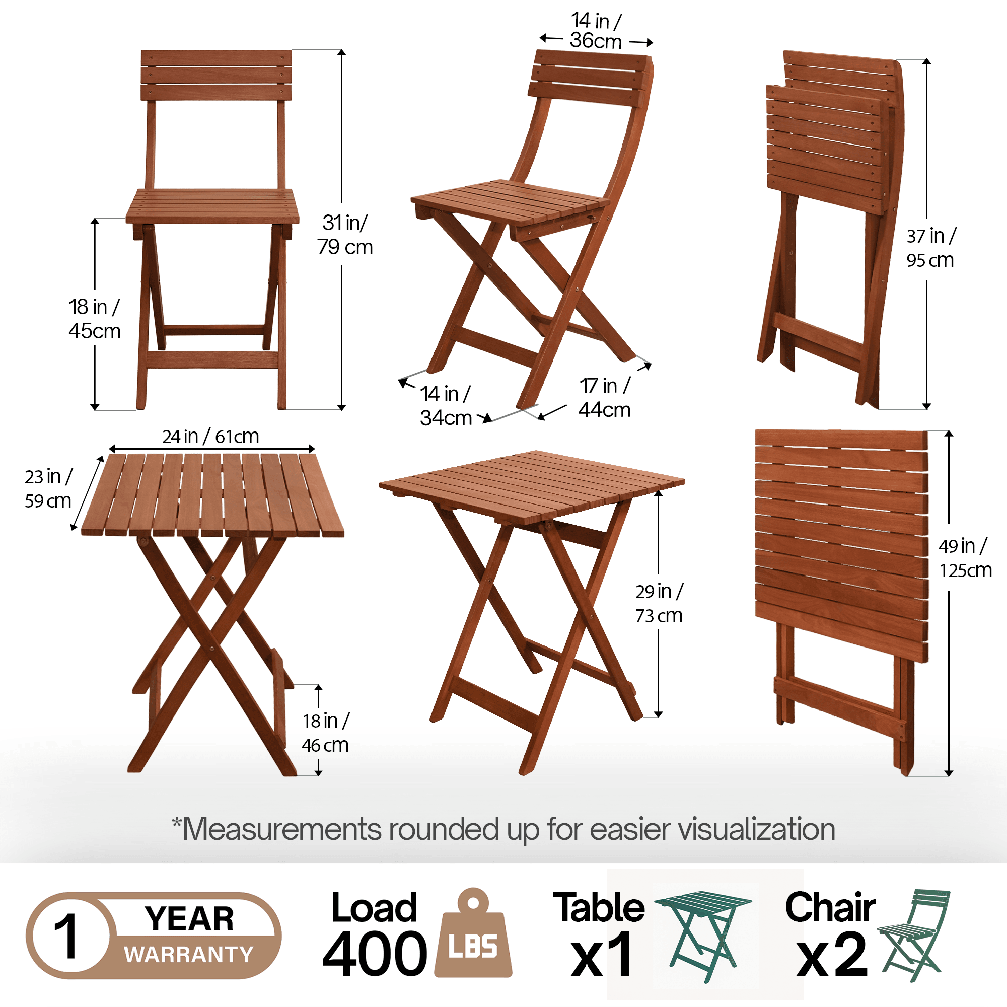 Foldable Bistro Table and Chairs Set 