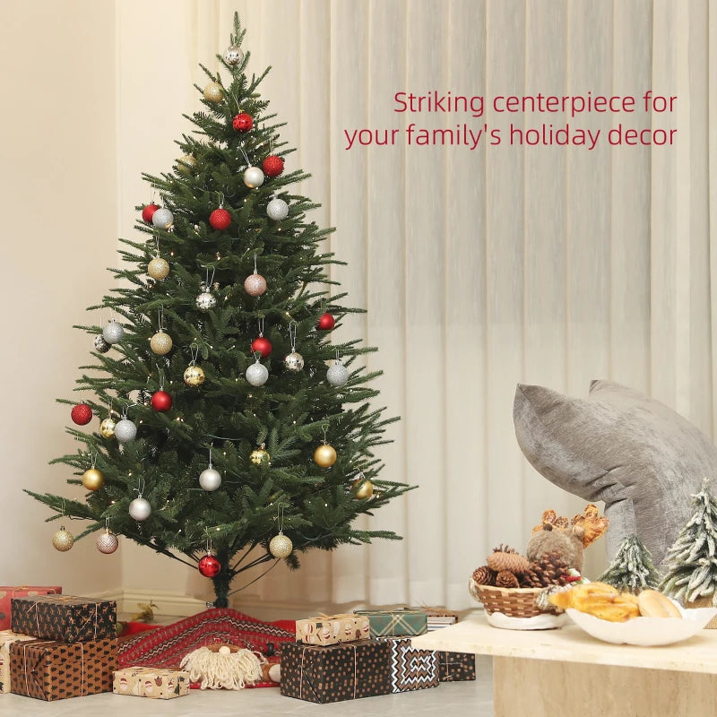 HOMCOM 6ft Prelit Artificial Christmas Tree – 1022 Branch Tips, Warm White LED Lights, Steel Base, Hinged Auto-Open Design 