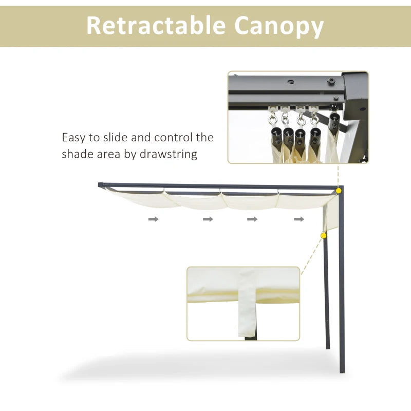 Outsunny 10'x10' Outdoor Pergola Gazebo with Retractable Canopy & Metal Frame & PA Coated Sun Shelter Door Porch Cover, Cream White