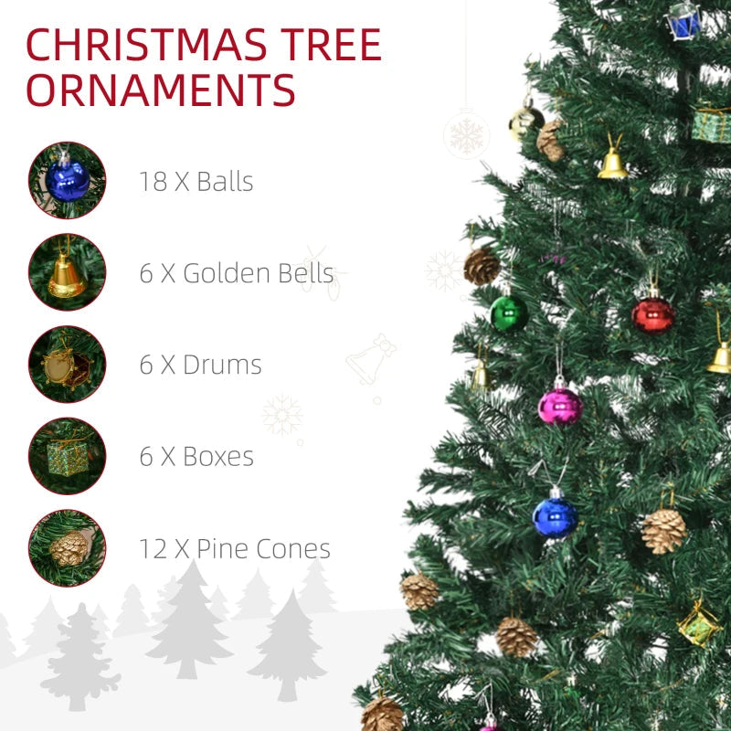 HOMCOM Green Artificial Christmas Tree with Ornaments, Holiday Xmas Decoration for Home, Office & Party 