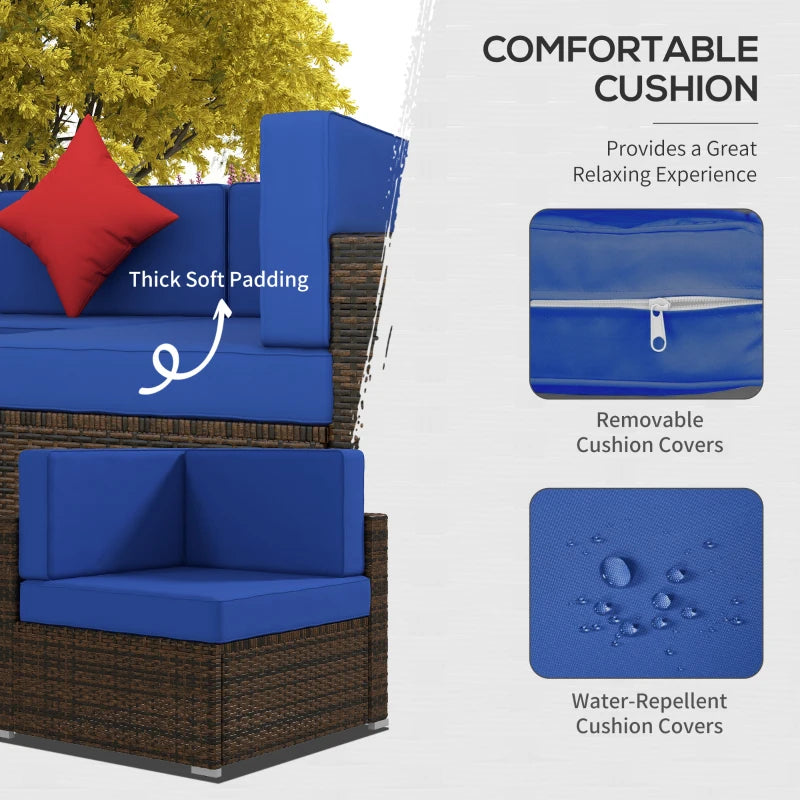 Outsunny 9 Pieces Wicker Patio Furniture Set with Cushion, Navy Blue